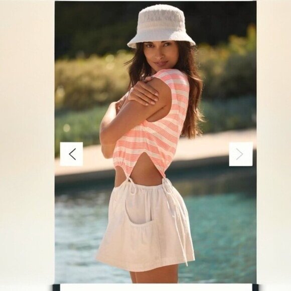 ANTHROPOLOGIE Cutout Neon Coral Striped Romper Size XL NEW  Beach Summercore - Picture 8 of 10